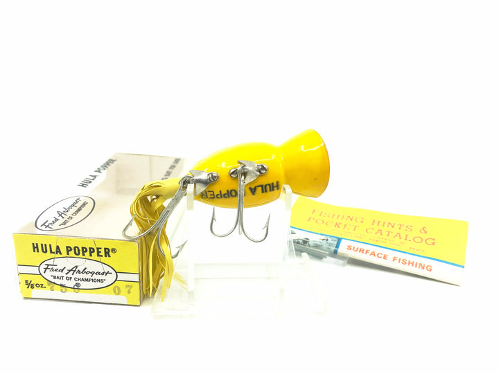 Arbogast Hula Popper 750, #07 Frog/Yellow Belly Color with Box - Side Stencil