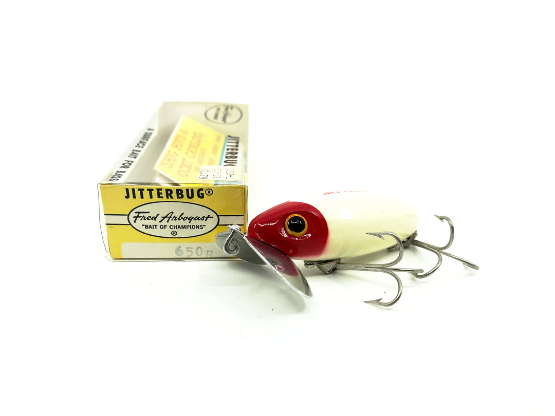 Arbogast Jitterbug 5/8oz, Red Head/White Color with Box, Bugged-Eyed Model