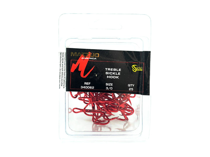 Matzuo American Treble Sickle Hook Size 3/0 Qty 25 Hooks 340062-3/0, Red Chrome Color