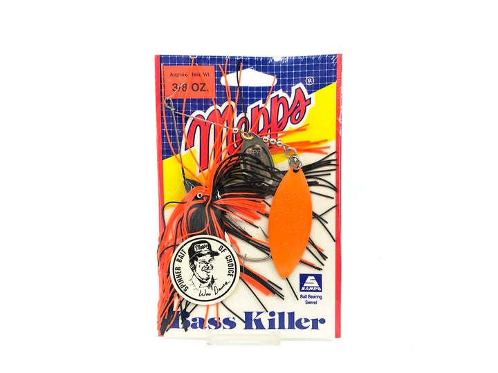 Mepps Bass Killer Willow Leaf Blade BKW38, NO-BO Neon Orange Blade/Black/Orange Color on Card