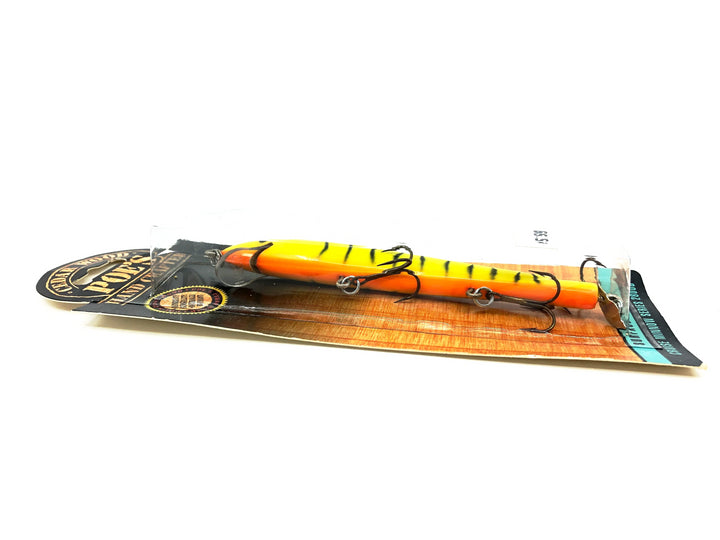 Poe's Cruise Minnow Series 2800, #28 Chartreuse/Black Back/Tiger/Hot Belly Color on Card