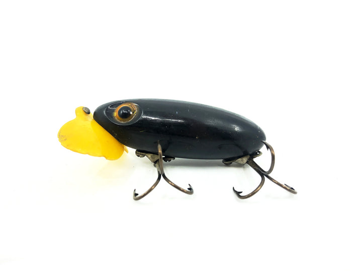 Arbogast Plastic Yellow Lip Jitterbug 1940's WWII Era, Black Color - War Bug!