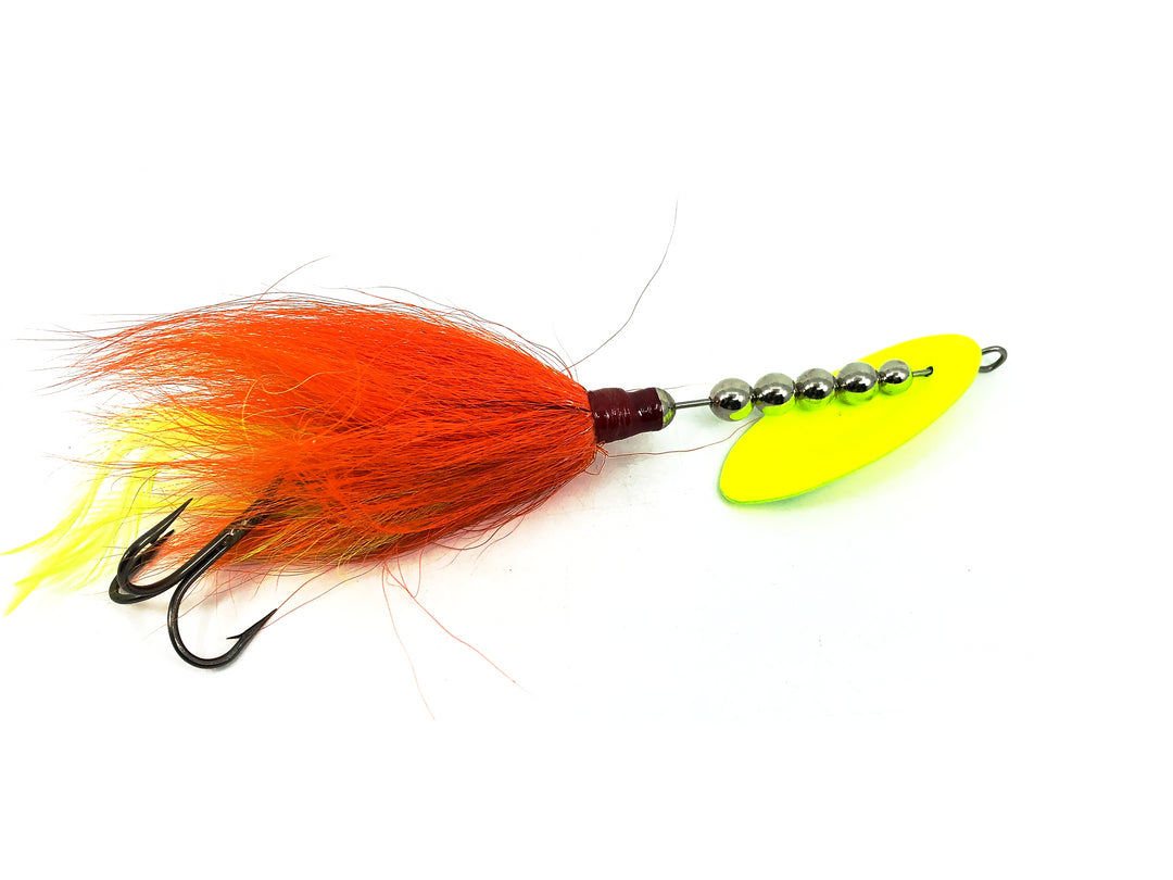 Grim Reaper Inline Spinner 1 2/5oz, Chartreuse Blade/Orange & Chartreuse Bucktail