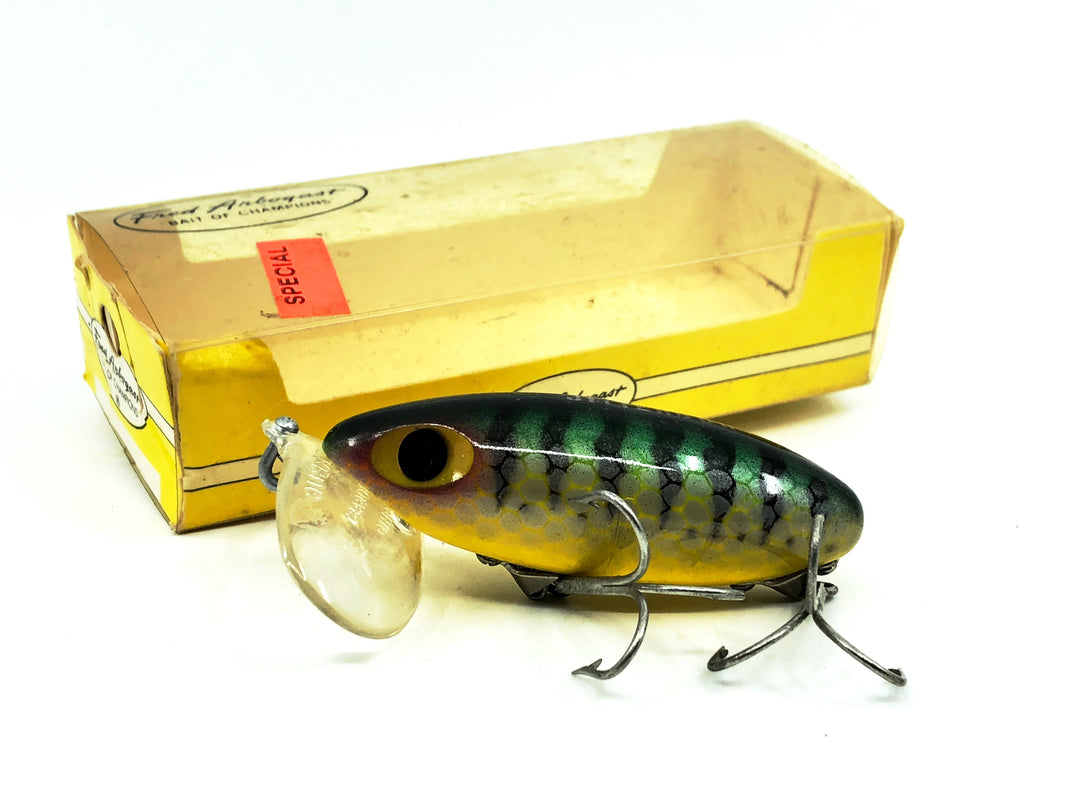 Arbogast Jitterbug Clear Lip 5/8oz, Perch Color with Box