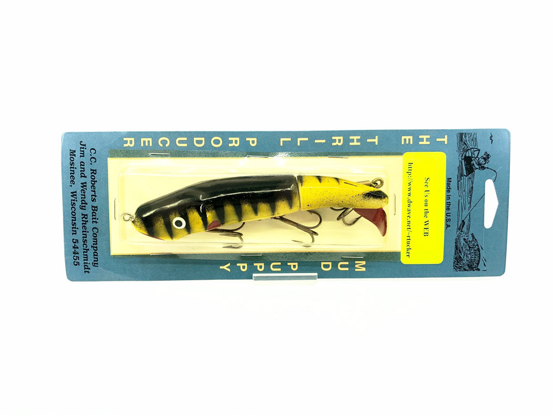 C.C. Robert's Mud Puppy River Surface Bait, Yellow/Black Ribs Color on Card