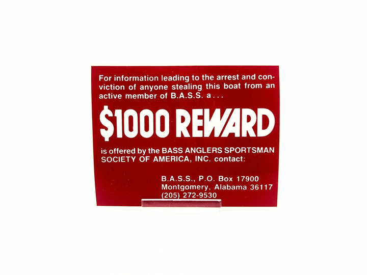 B.A.S.S Member $1000 Boat Reward Vintage Sticker