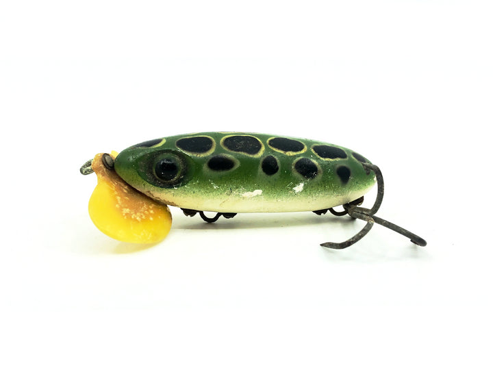 Arbogast Plastic Yellow Lip Jitterbug 1940's WWII Era, Frog/White Belly Color - War Bug!