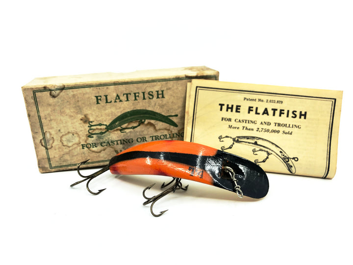 Vintage Helin Flatfish T4, OB Orange Black Stripe Color with Box - 1947