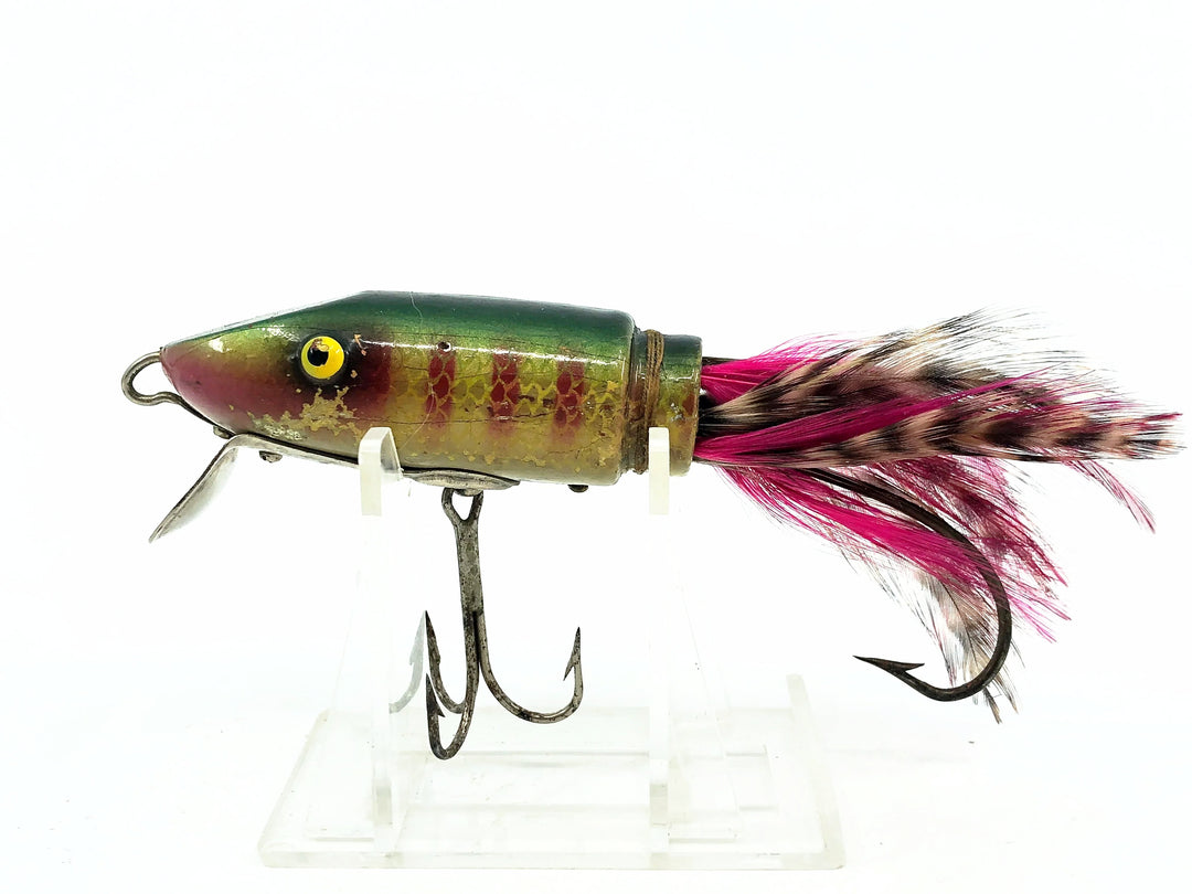 Paw Paw Feather Casting Minnow 1200, Gold Scale/Red Ribs/Green Back/Pink Feathers