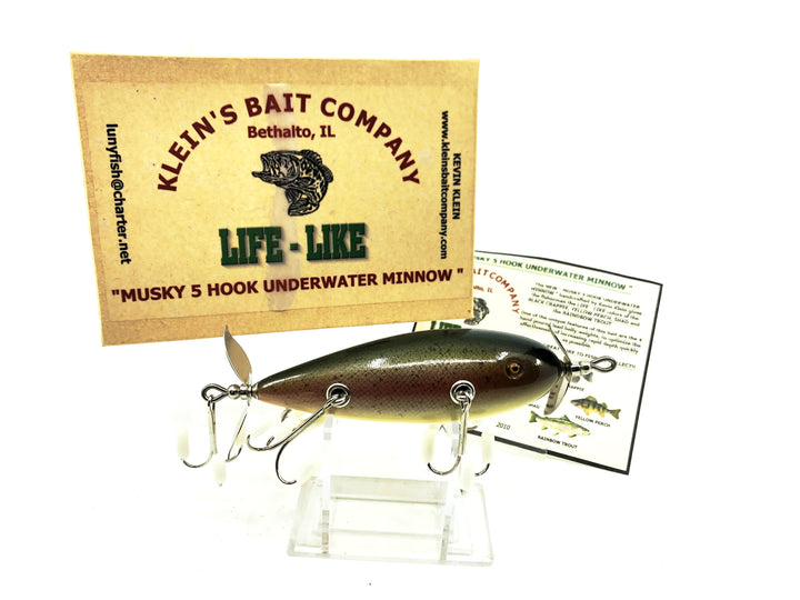 Klein's Bait Company Life-Like Musky 5 Hook Underwater Minnow, Rainbow Trout Color with Box