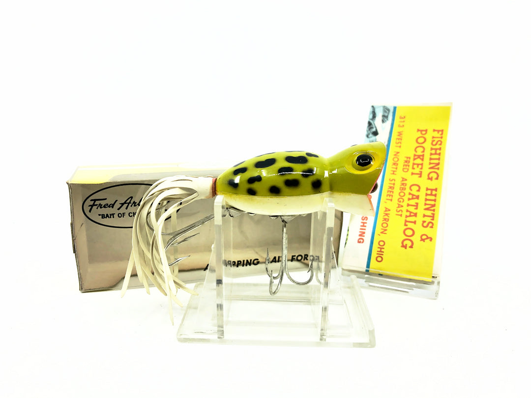 Arbogast Hula Popper 750, F Frog/White Belly Color with Box - Vintage Bug Eyed