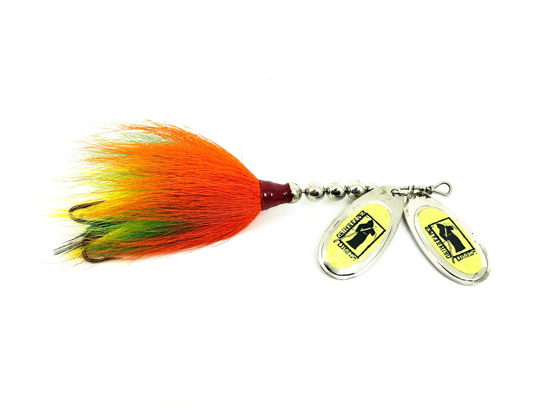 Grim Reaper Model 500 Double Flash Bucktail, Silver & Green Blade/Orange,Green,Yellow Bucktail