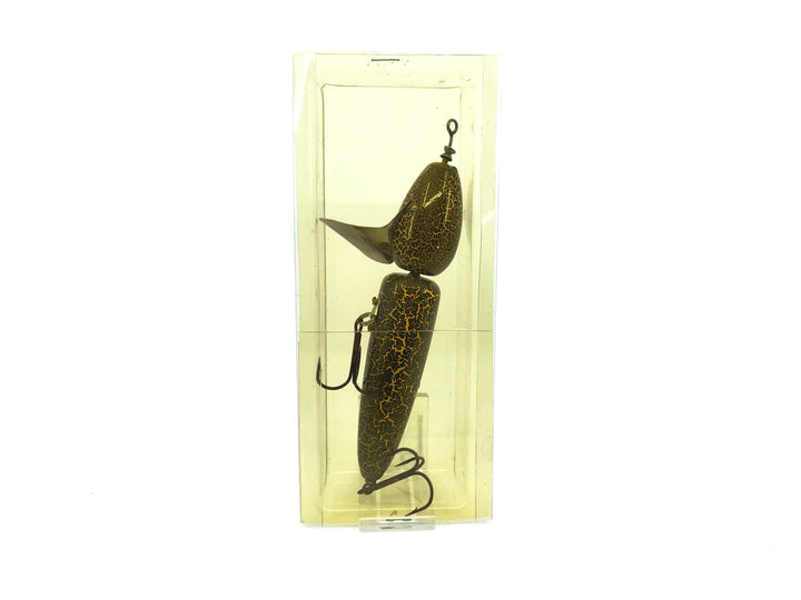 Le Lure Musky Surface Lure, Front Thumper, Fancy Green Crackleback Color with Card