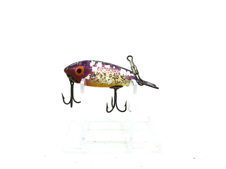 Wooden Bomber 200 Series, #71 Purple Back/Yellow Belly/Silver Sparkles Color - "Fisher"