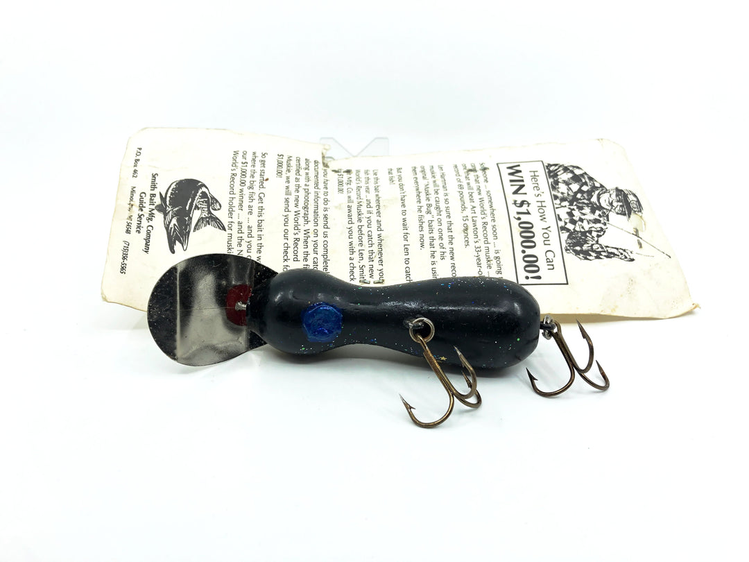 Len Hartman Musky Bug Lure, Black/Glitter Color on Card