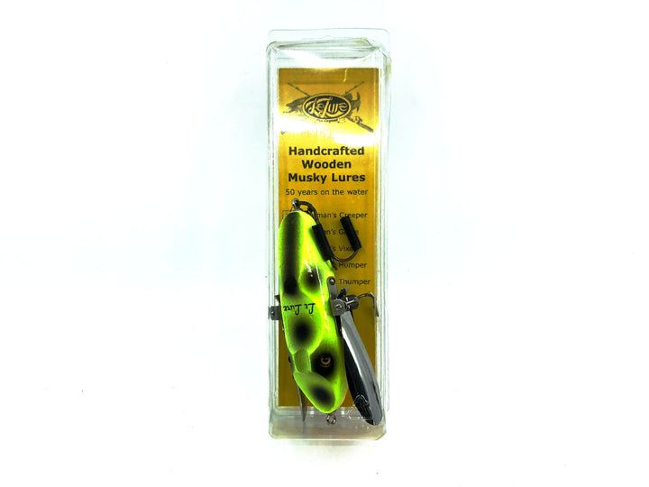 Le Lure Musky Surface Lure, Creeper Type Lure, Chartreuse Coachdog Color with Card - Signed