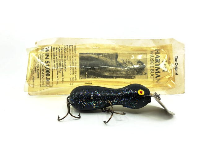 Len Hartman Musky Bug Lure, Black/Glitter Color on Card