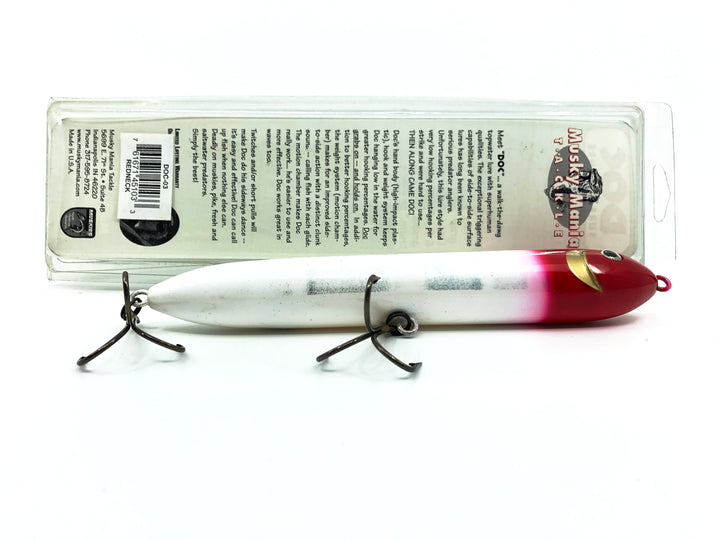 Musky Mania Doc Surface Lure, Red/White Color with Box