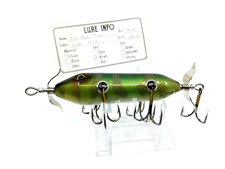 Chautauqua Special Order Wooden 5 Hook Minnow in Camo Perch Color 2020