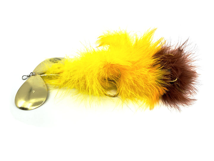 Musky Mayhem SuperGirl Tandem Musky Spinners Gold Blades Yellow Purple Hackle 10