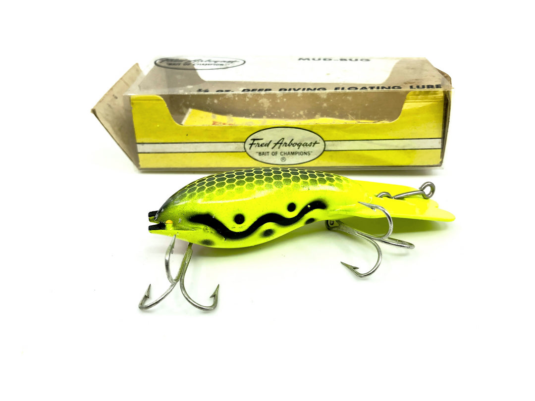 Arbogast Mud Bug Chartreuse and Black Shadow Wave Color with Box