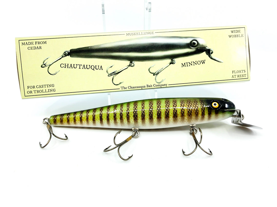 Vintage Early Chautauqua 8" Minnow Musky Lure Yellow Perch Color Early Box and Label