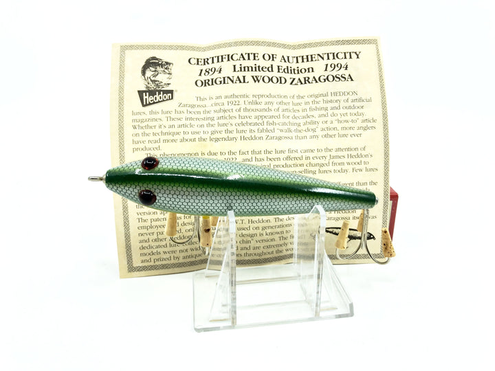 Heddon Centennial Edition Wood Zaragossa New in Box NO. X6500W-D - Green Scale Numbered!