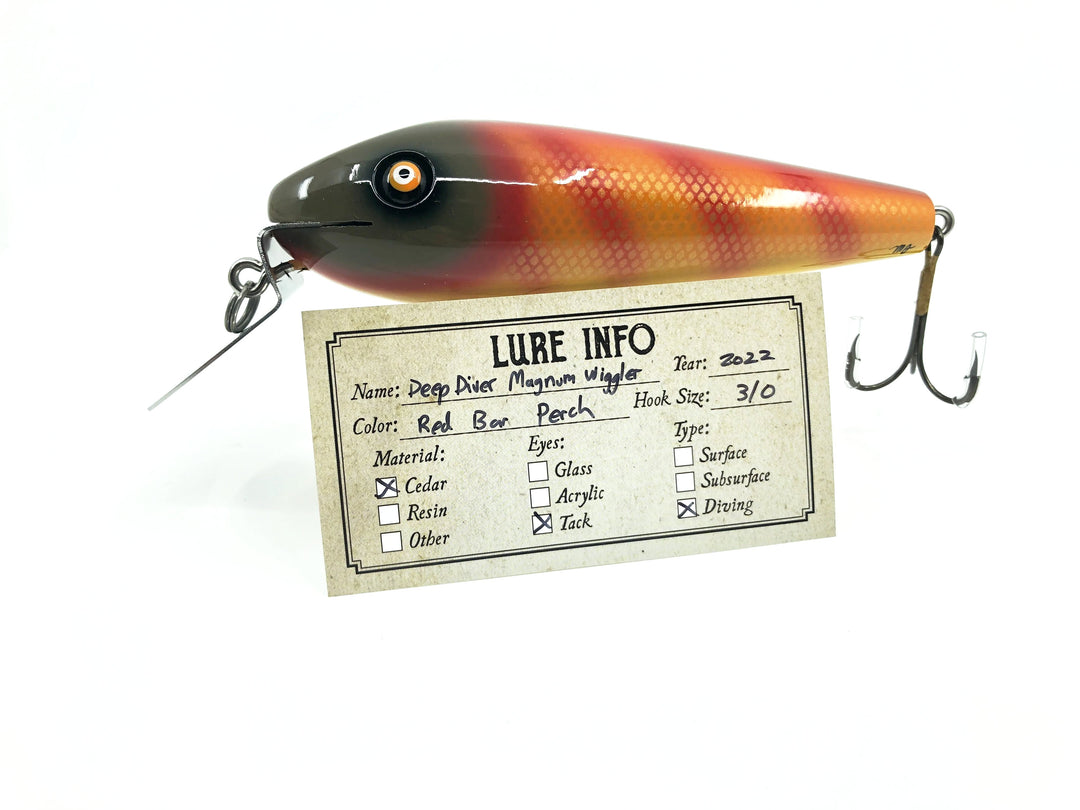 Chautauqua Wooden Magnum Wiggler Red Bar Perch PREMIUM Color Custom Lure