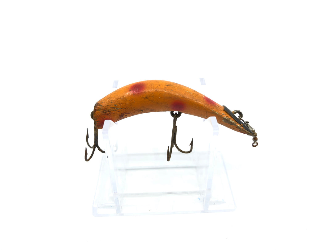 Vintage Kautzky Wooden Lazy Ike 2 Orange with Red Spots Lure