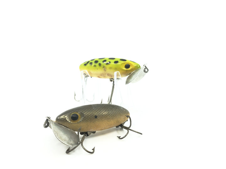 Two Arbogast Jitterbug Frog/Silver Scale Colors