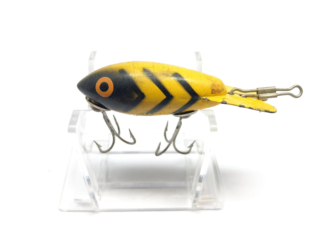 Vintage Wooden Bomber 200 in Yellow Black Ribs Color 220 Fishing Lure