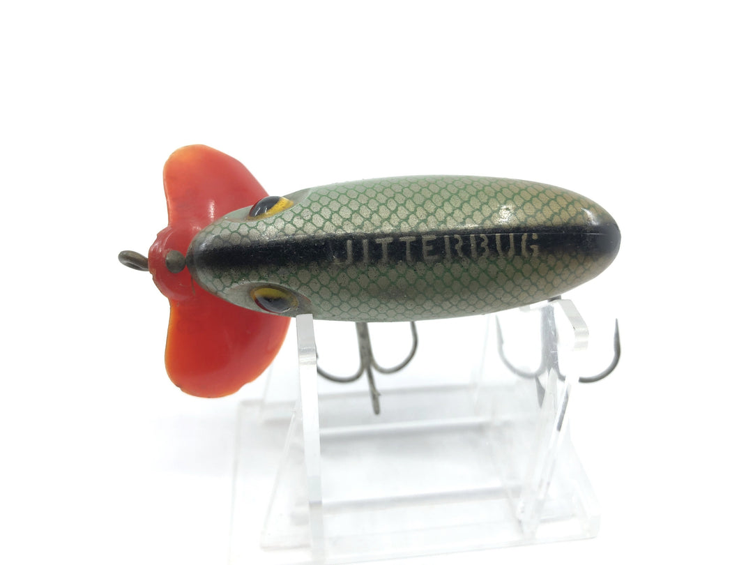 Arbogast Plastic Red Lip Jitterbug 1940's WWII Era Green Scale Color