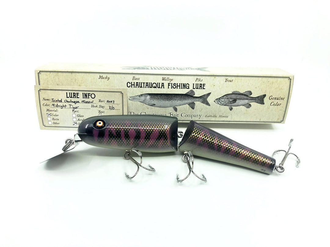 Jointed Chautauqua 8" Minnow Musky Lure, 2023 Midnight Tiger Color