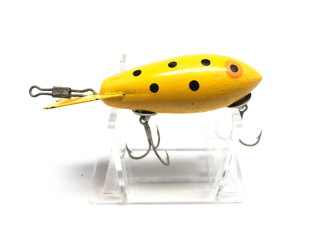 Vintage Wooden Bomber 300 in Yellow with Black Dots Color 339 Fishing Lure