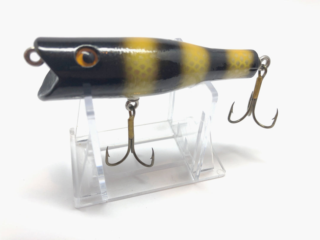 Chautauqua Glass Eyed Popper Wooden Lure in Jail Bird Color