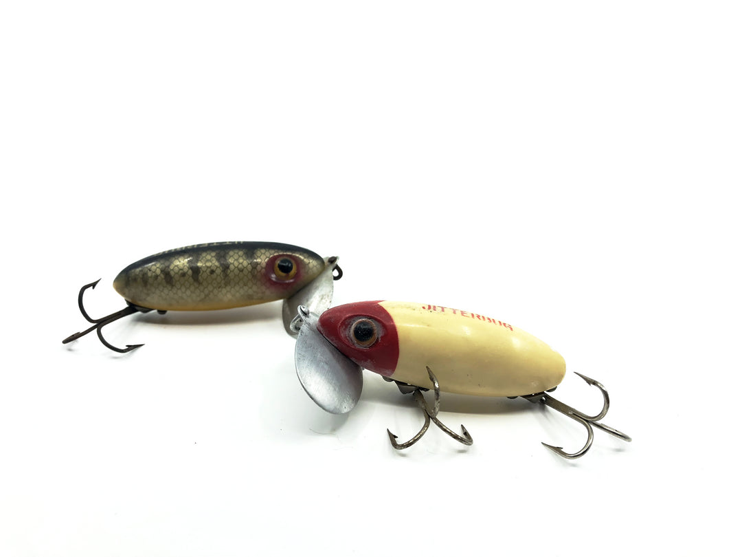 Two Arbogast Jitterbug Perch/Red White Colors