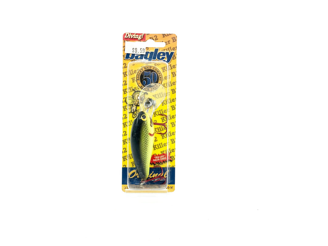 Bagley Diving Killer Balsa 2 DKB2-09 Black on Chartreuse Color, New on Card