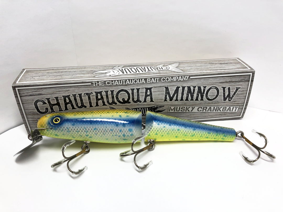 Jointed Chautauqua 8" Minnow Musky Lure Special Order Color "Frostbite"