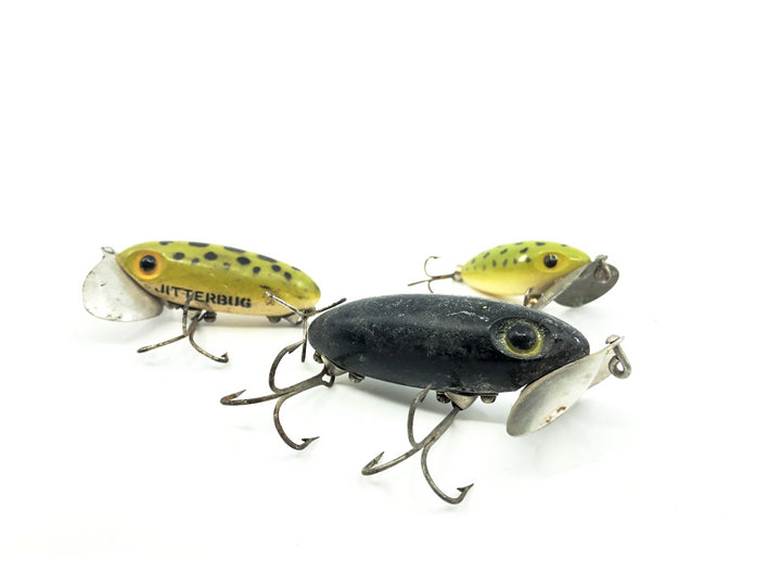 Three Arbogast Jitterbugs Frog/Black Colors