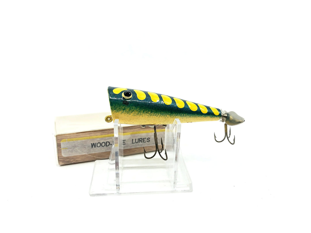 Wood-Line Lure Popper, Green with Yellow Ribs Color, Wisconsin Bait