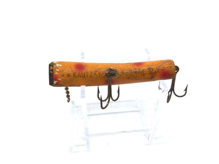 Vintage Kautzky Wooden Lazy Ike 2 Orange with Red Spots Lure