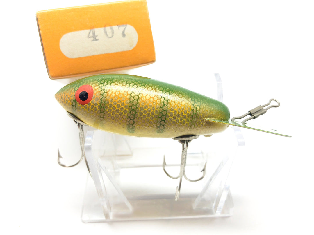 Vintage Wooden Bomber Lure in Box Yellow Perch Color 407