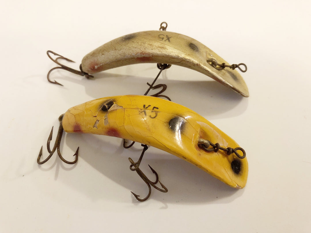 Helin Flatfish Lot of Two X5 Antique Wooden Lures