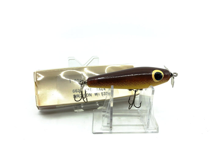 Wood-Line Lure Torpedo Bait, Brown/Yellow Sucker Color, Wisconsin Bait