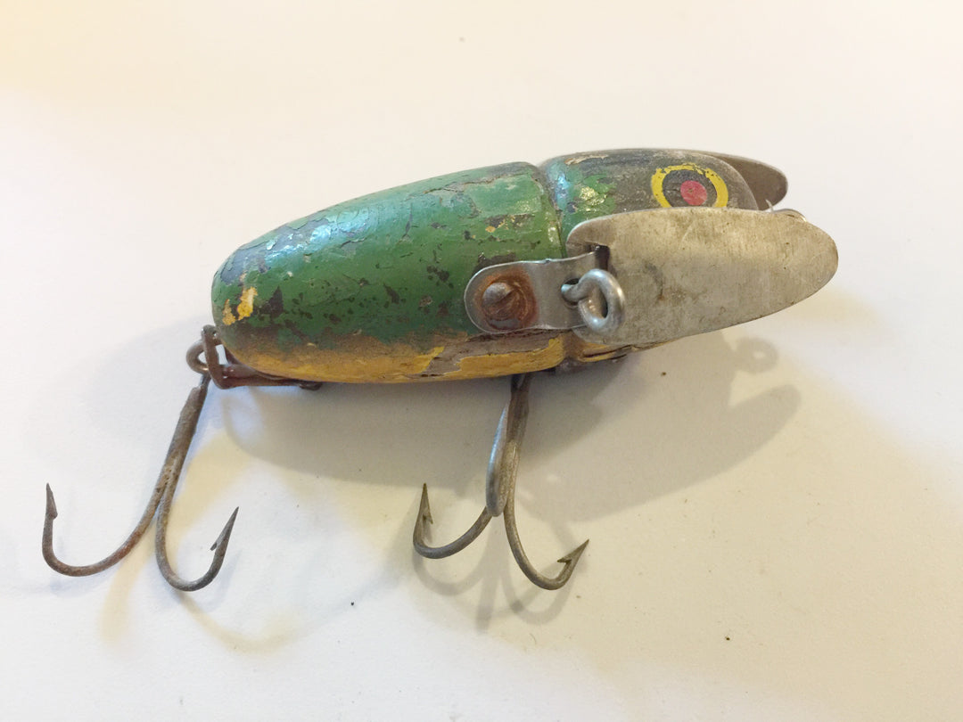 Heddon Crazy Crawler Old Wooden Lure Green and Yellow Warrior