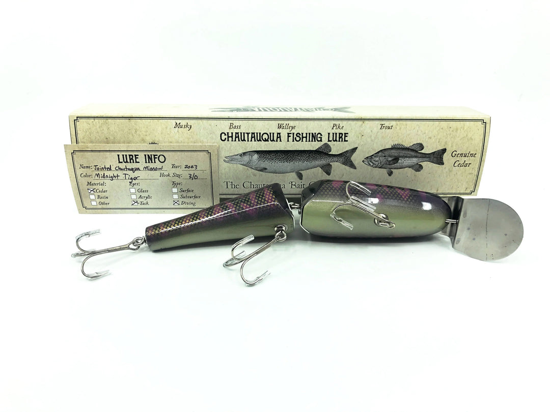 Jointed Chautauqua 8" Minnow Musky Lure, 2023 Midnight Tiger Color