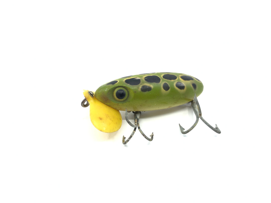 Arbogast Plastic Yellow Lip Jitterbug 1940's WWII Era Leopard Frog Color