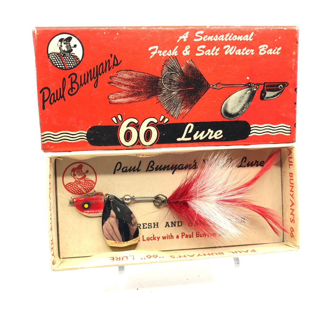 Vintage Paul Bunyan's 66 Lure New in Box White Red Streamer Color