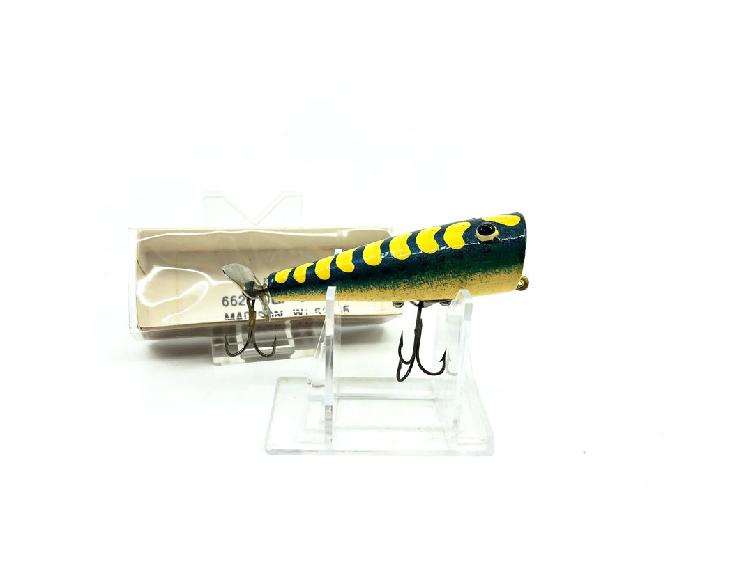 Wood-Line Lure Popper, Green with Yellow Ribs Color, Wisconsin Bait