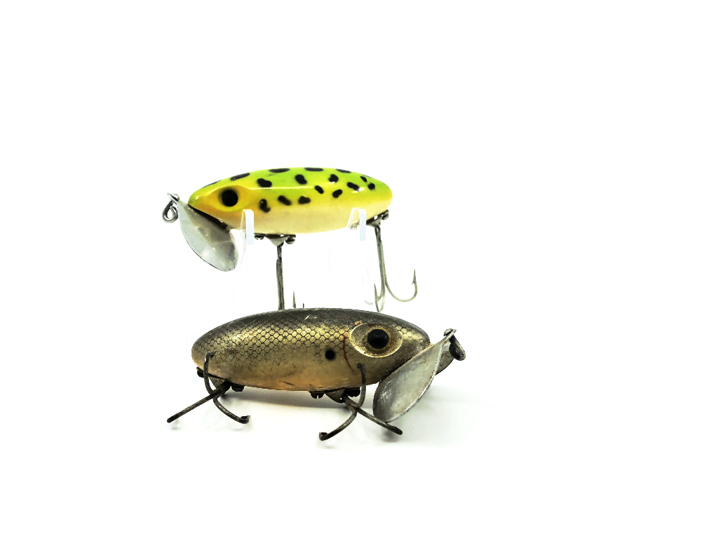 Two Arbogast Jitterbug Frog/Silver Scale Colors